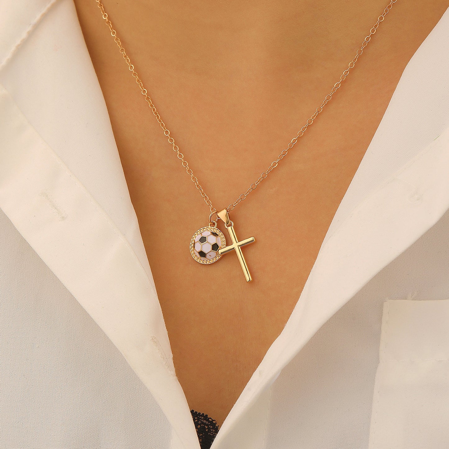 Sporty Plated Zinc Alloy Heart Cross Pendant Necklace for Women