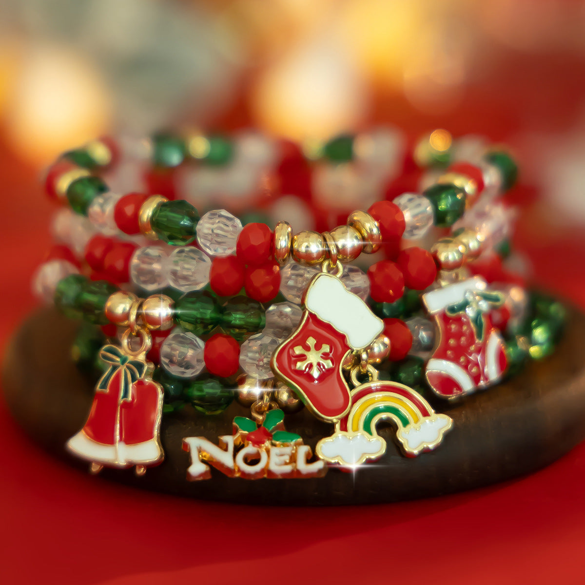 Conjunto de Pulseras de Arcilla Polimérica Hechas a Mano Estilo Dibujo Animado de Navidad con Cuentas de Letras de Muñeco de Nieve, Corazones, Estrellas y Formas Geométricas para Mujer