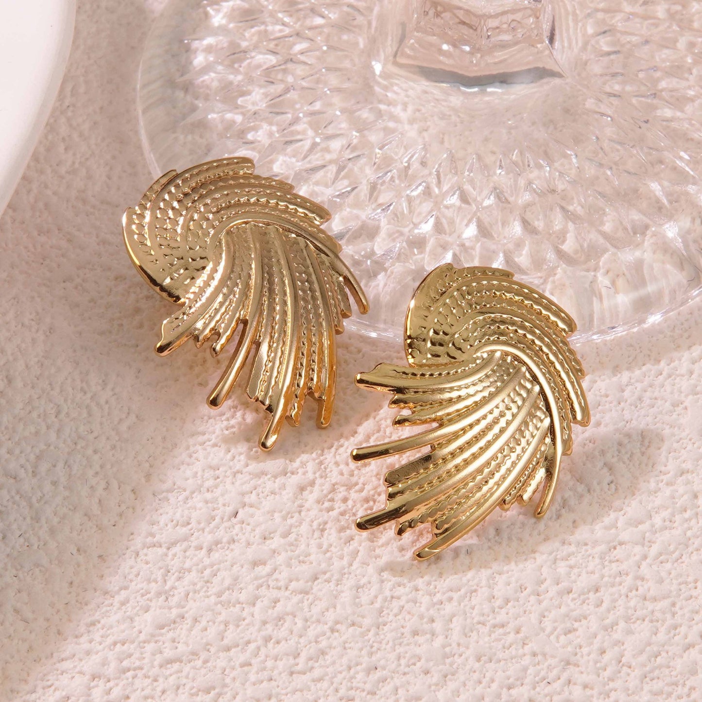 Elegant Gold Plated Stainless Steel Leaf Earrings for Women