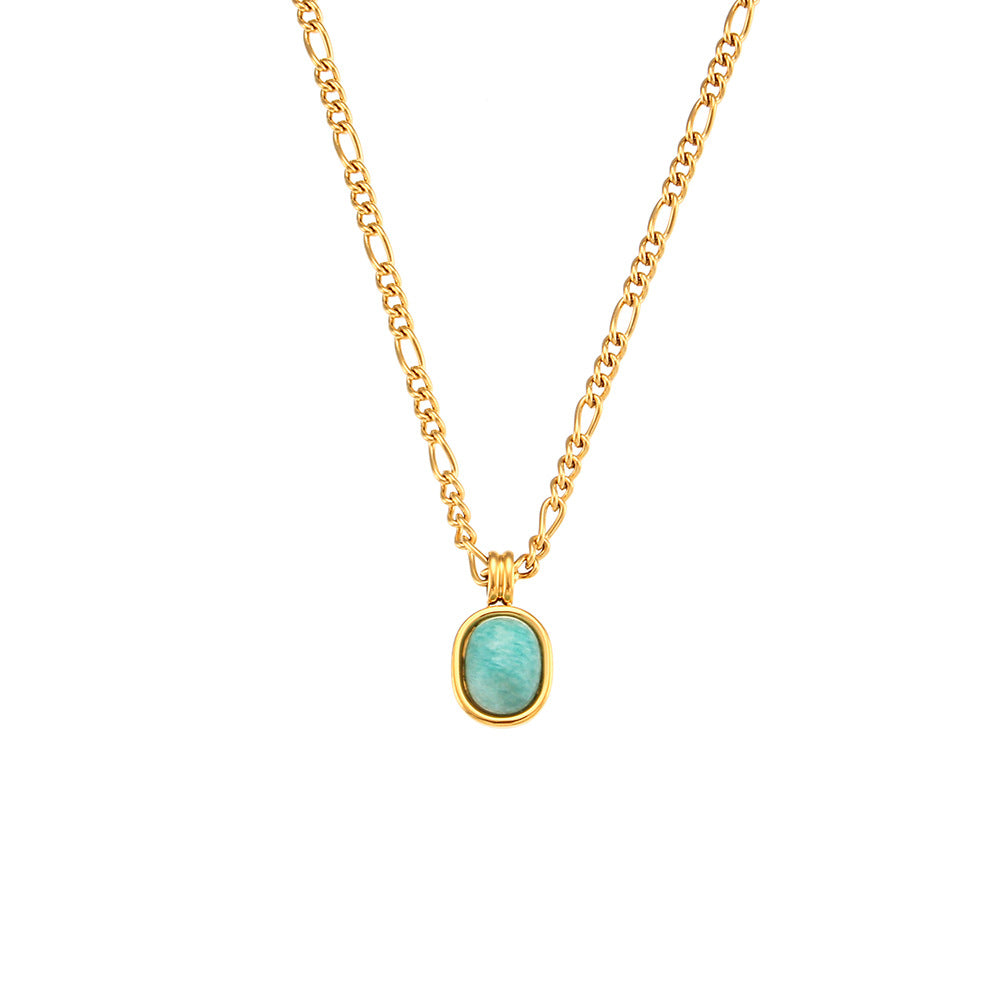 Minimalist Mint Green Roman Natural Amazonite Pendant Necklace for Women with Geometric Shape Stainless Steel Chain