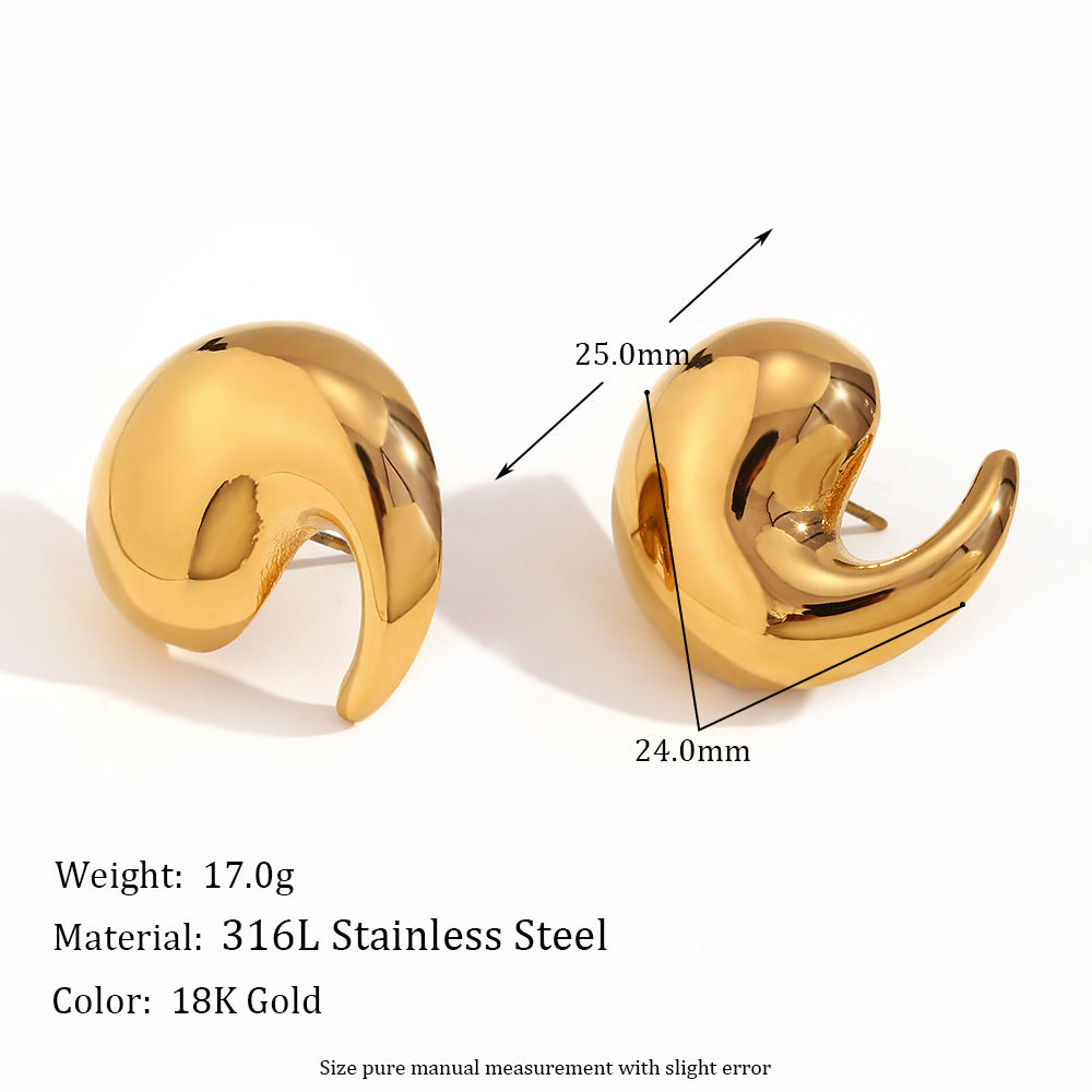 Orecchini a perno da donna geometrici a onda in acciaio inossidabile placcati oro 18K