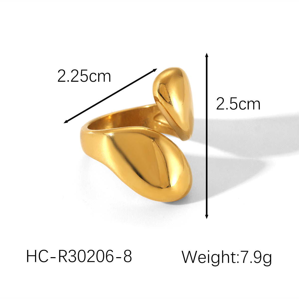 Anello Aperto Minimalista Asimmetrico Geometrico Gioielli da Donna in Acciaio Inossidabile Placcato Oro 18K
