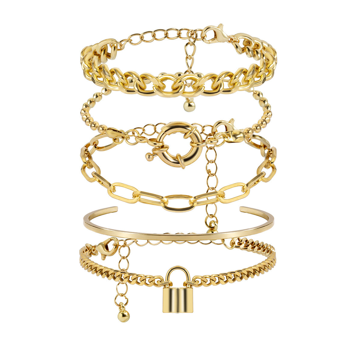Punk Hip-hop Geometric Round Plated Alloy Bracelet Set for Women