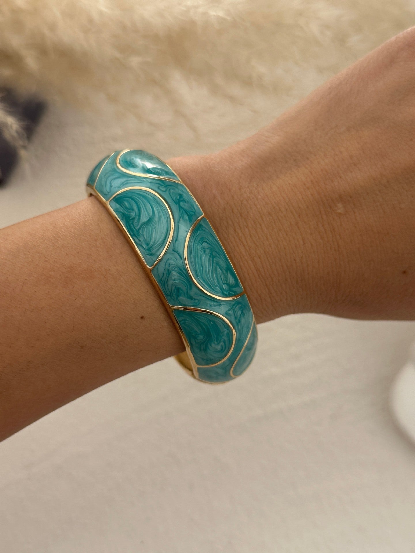 Bracciale a Polsino Aperto Ovale Rotondo Geometrico in Smalto ad Olio Gocciolante Colorato Minimalista Bohemien