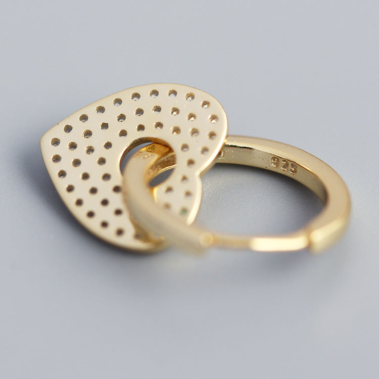 Minimalist Heart-Shaped S925 Sterling Silver Stud Earrings with Rhinestone Inlay for Women