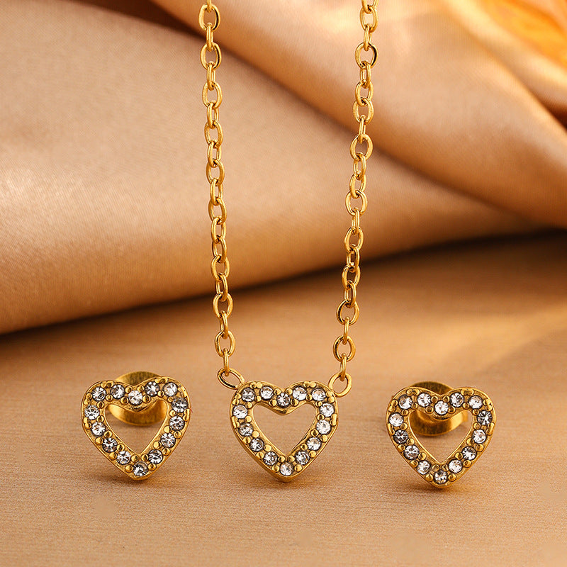 Elegant Heart Cubic Zirconia Plated Stainless Steel Necklace and Earring Set for Women