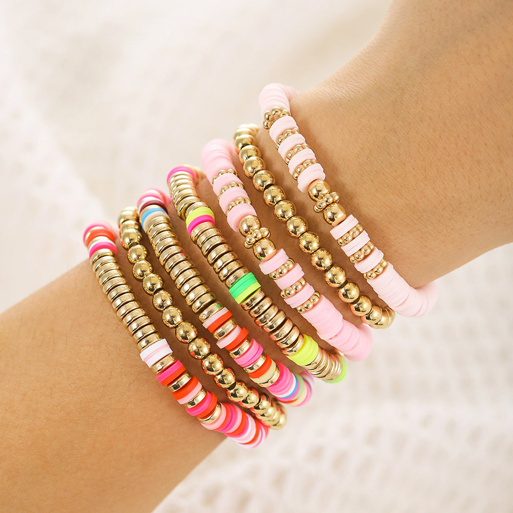 Vintage Bohemian Round Geometric Resin Beaded Stretch Bracelet Set