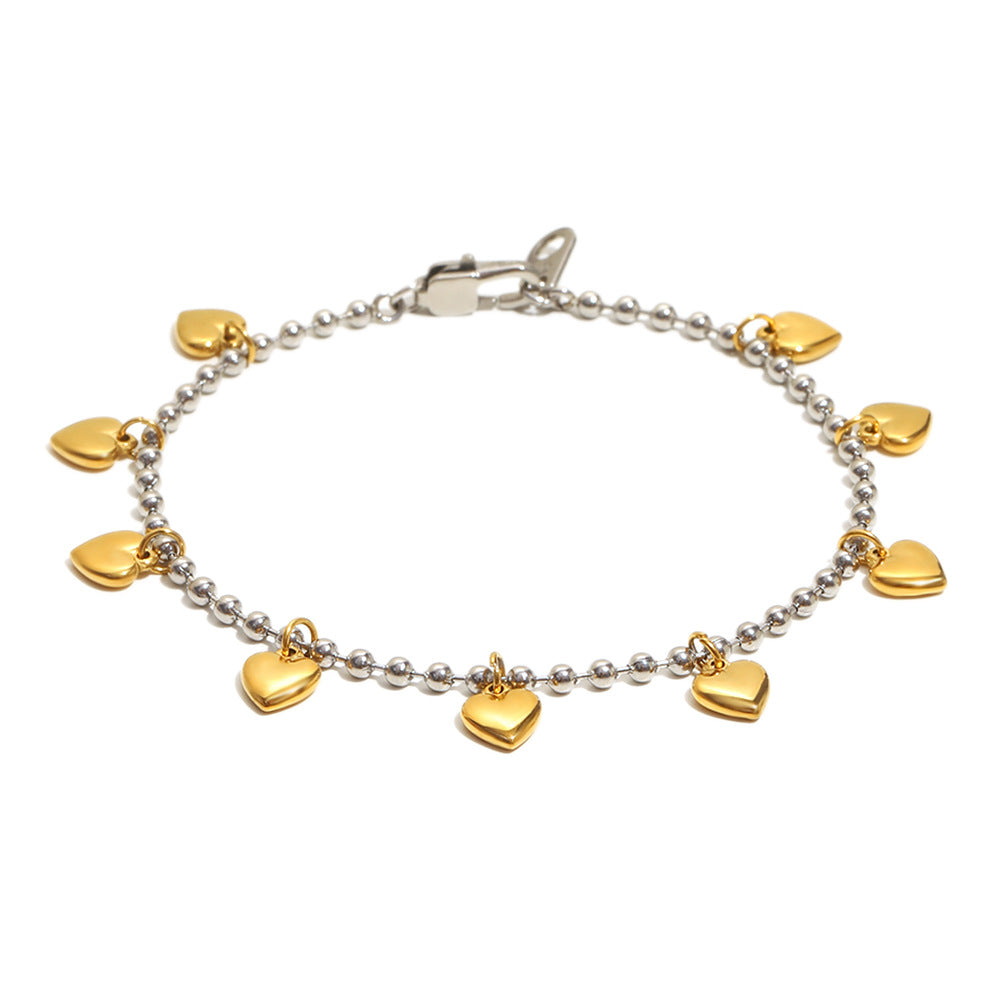 Elegante bracciale con perline a forma di cuore minimalista in acciaio inossidabile placcato oro 18 carati da donna