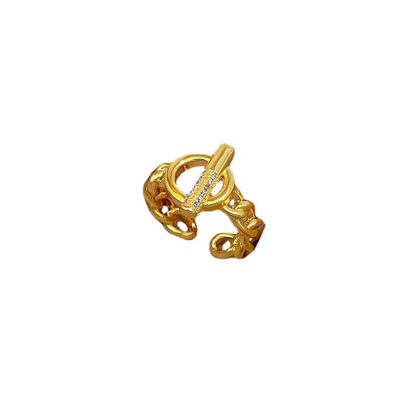 Minimalist Adjustable Open Ring for Women with Crown Shape in Brass and Zircon Inlay