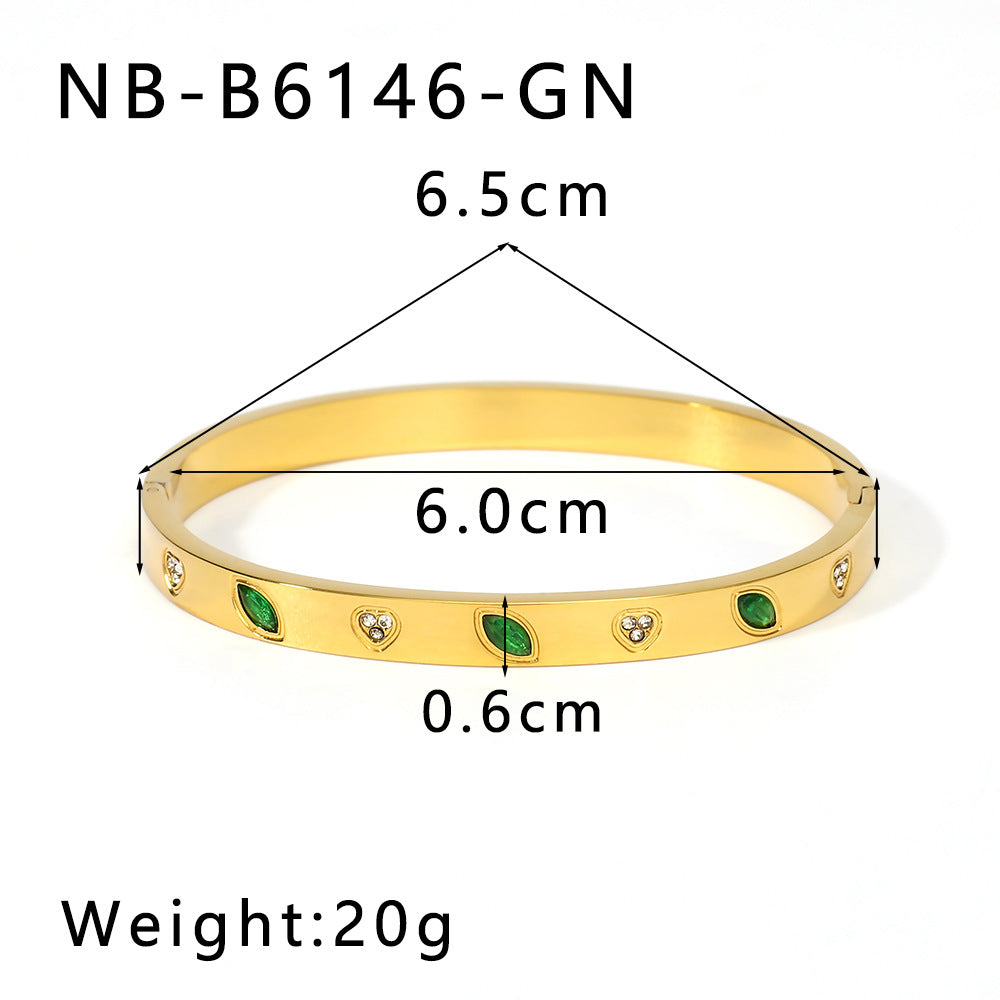 Set di bracciali in acciaio inossidabile a forma di cuore, fiocco di neve e foglia geometrica stile Ins con intarsio di strass da donna
