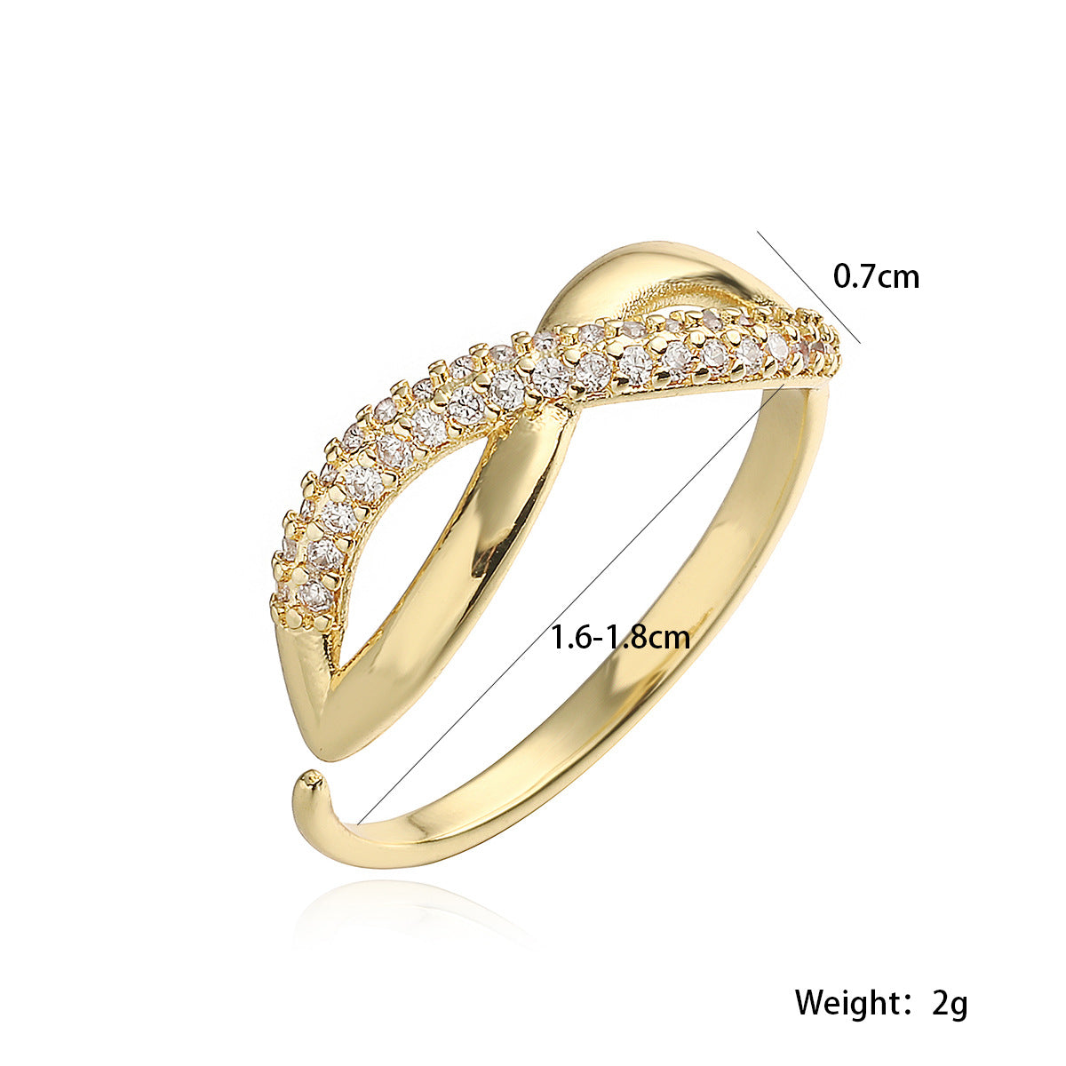 Anillo Abierto Geométrico Minimalista para Mujer en Latón con Baño de Oro y Circonita Microengastada