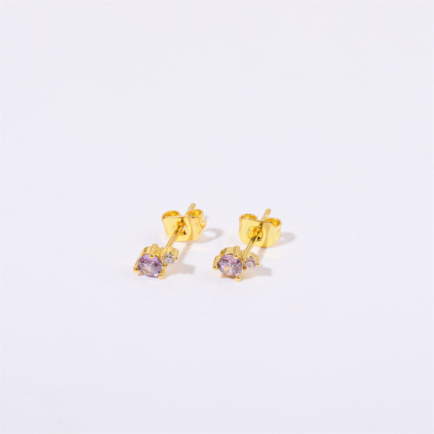 Minimalist Geometric Titanium Steel Gold-Plated Birthstone Stud Earrings with Zircon for December, Stainless Steel Post