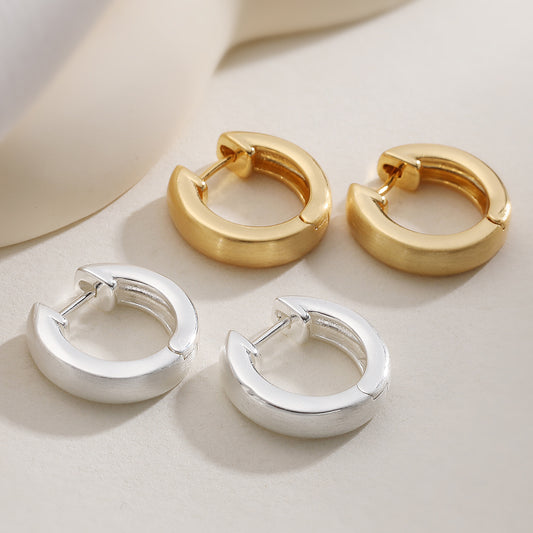 Minimalist Vintage Geometric Brushed Gold Plated Brass Hoop Earrings for Women