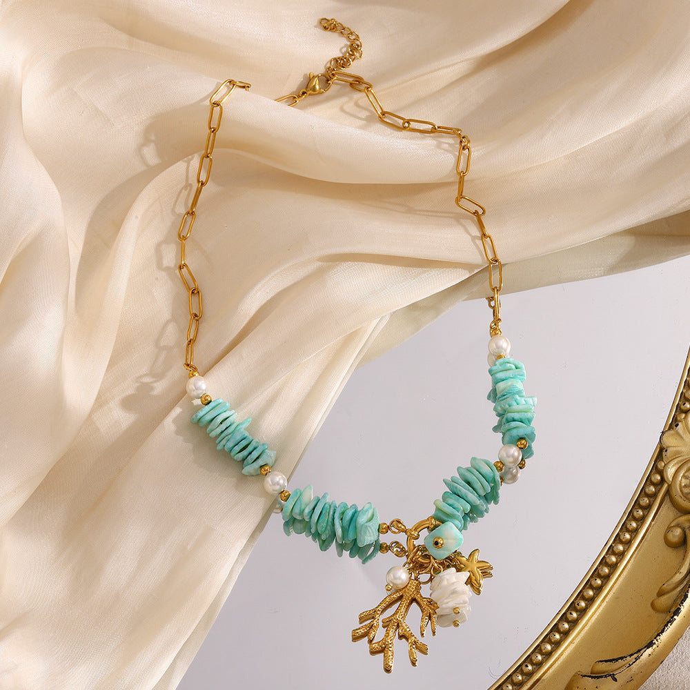 Collana con pendente in acciaio inossidabile placcato oro 18 carati a forma di stella marina in stile vintage da donna
