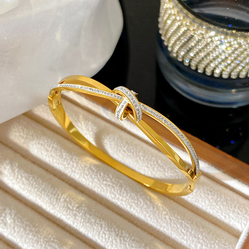 Minimalist Luxury Gold Plated Geometric Roman Number Cubic Zirconia Inlay Stainless Steel Cuff Bracelet for Women
