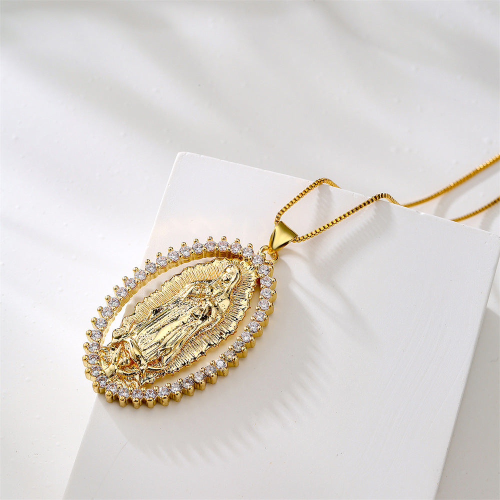 Minimalist Geometric Copper Pendant Necklace with 18K Gold Plating and Zircon Accents