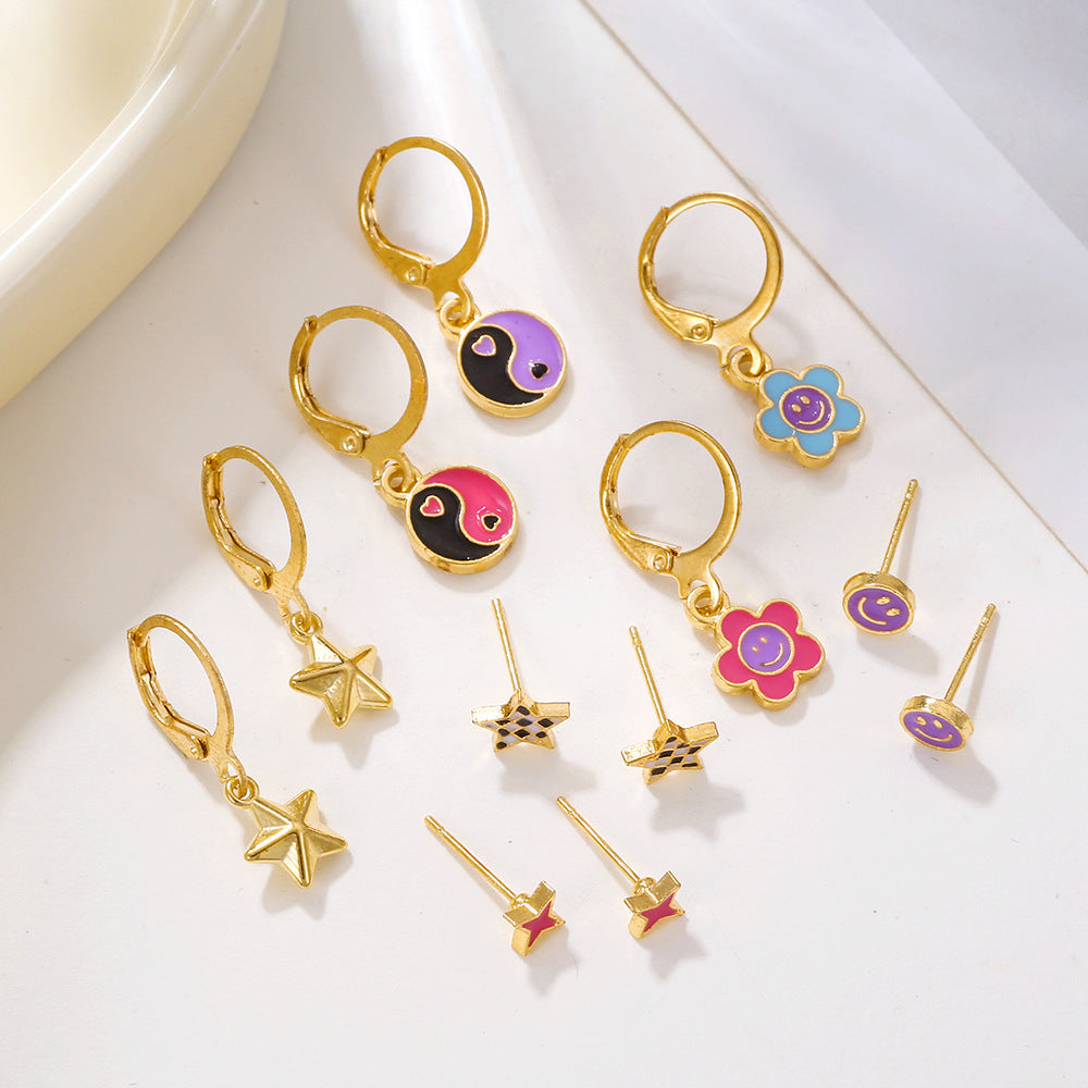 Minimalist Sweet Butterfly Heart Geometric Acrylic Rhinestone Inlay Alloy Earrings with Stainless Steel Posts