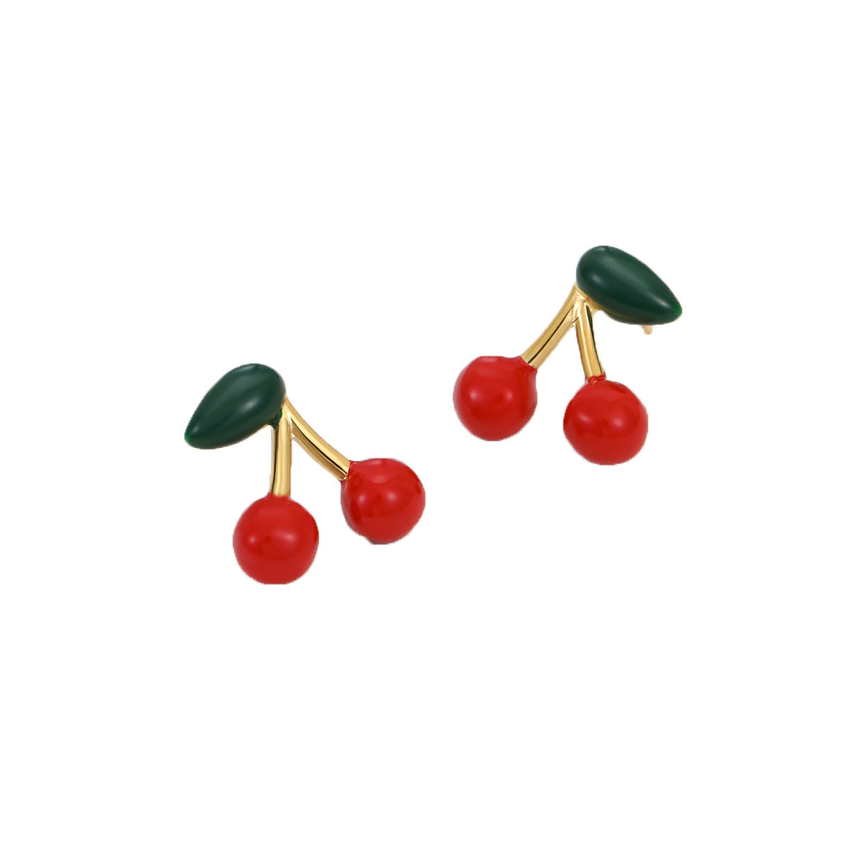 Orecchini da donna chic a forma di ciliegia in acciaio inossidabile con finitura placcata, orecchini a perno alla moda da ufficio con motivi di frutta e foglie