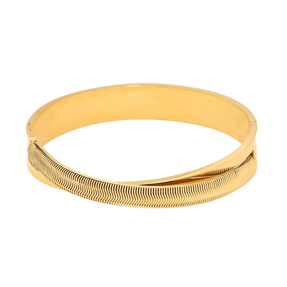 Geometric Line Stainless Steel Bracelet with Gold-Plated Leaf Charm for Women