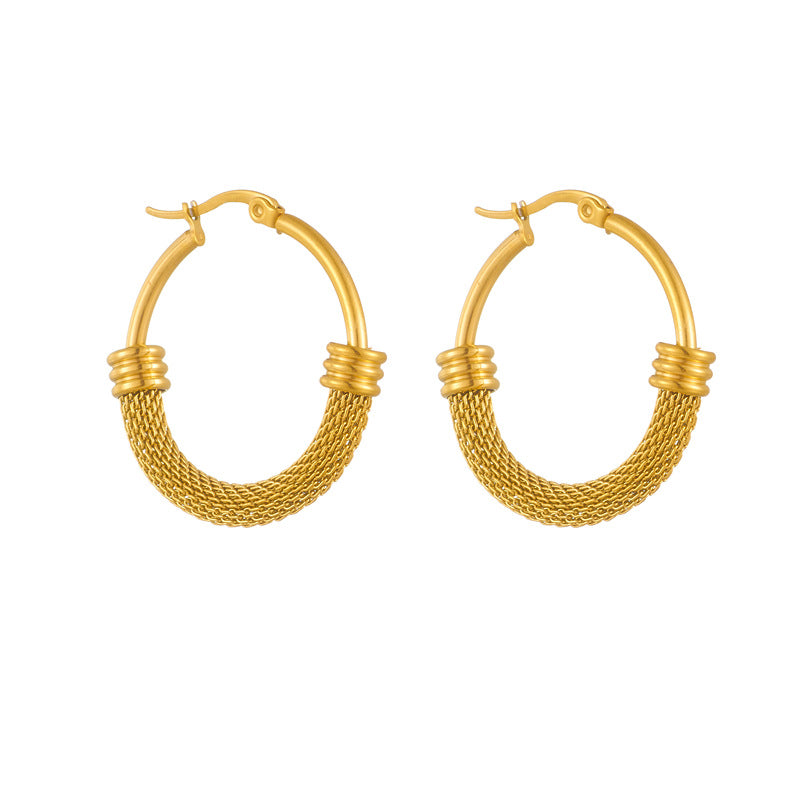 Vintage Geometric Titanium Steel Hoop Earrings with Polished Finish for Women