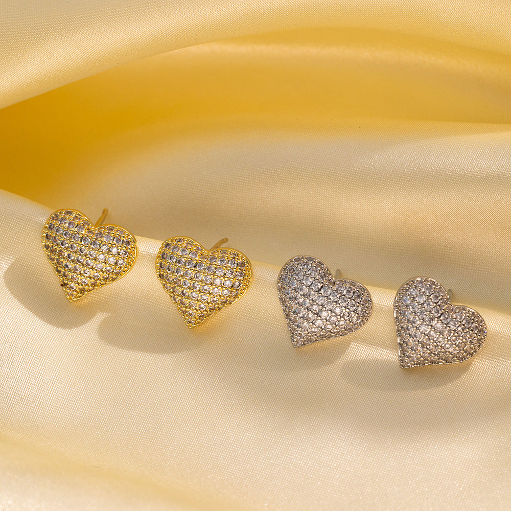 Orecchini a Cuore in Acciaio al Titanio Ipoallergenico Placcati Oro 18K con Zirconi, per Donna