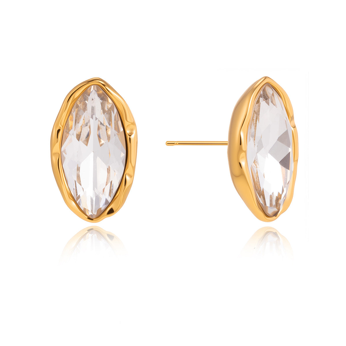 Elegant Geometric Oval Rhinestone Inlay Titanium Steel Stud Earrings PVD Gold Plated