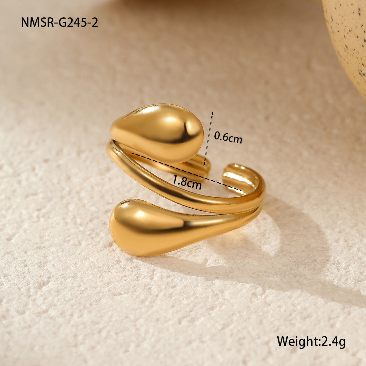 Anello da donna minimalista geometrico in acciaio inossidabile con placcatura in oro 18 carati, fascia di lusso elegante di ispirazione francese