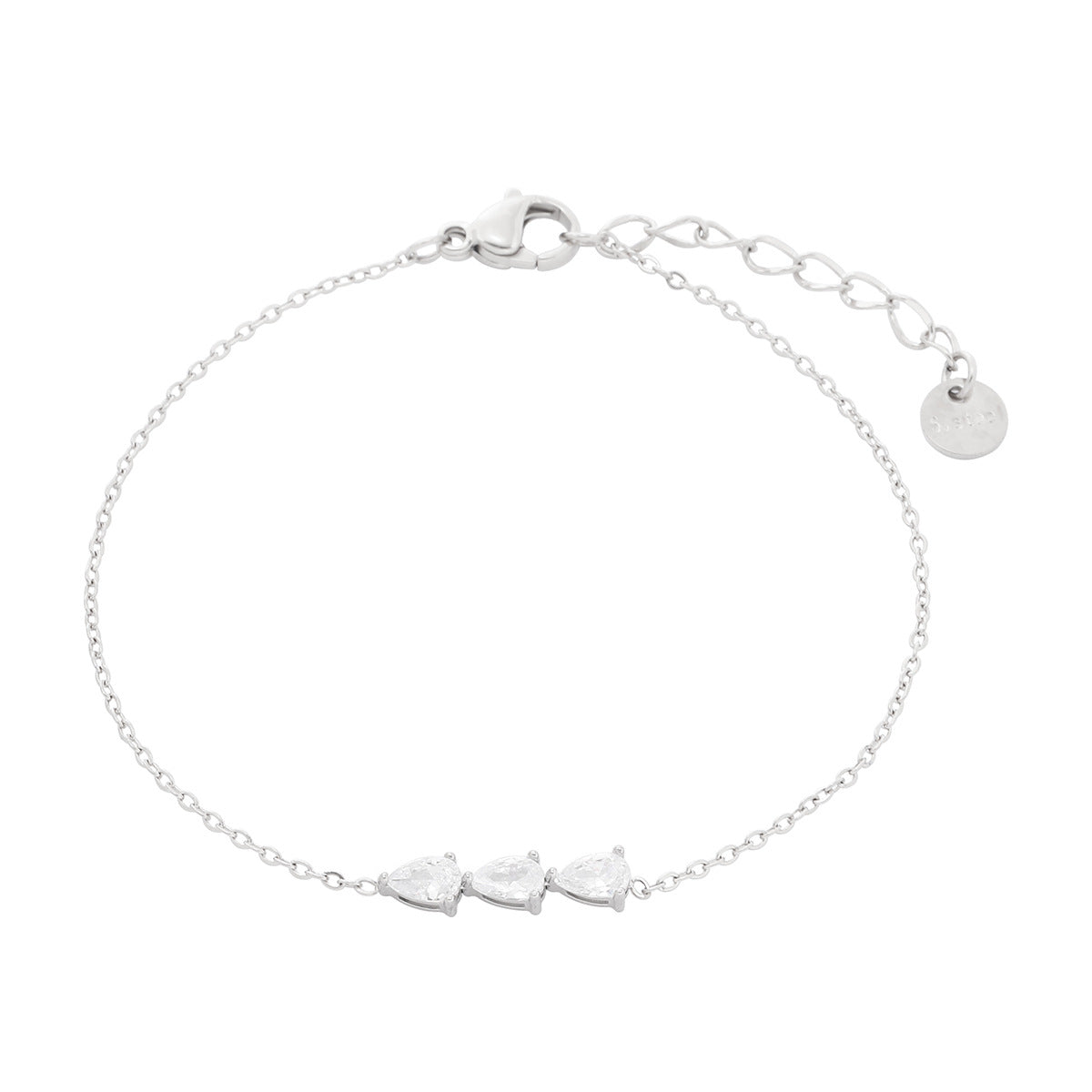 Fashionable Minimalist Geometric Titanium Steel Bracelet for Women with Zircon Water-Drop Pendants and Electroplated Finish