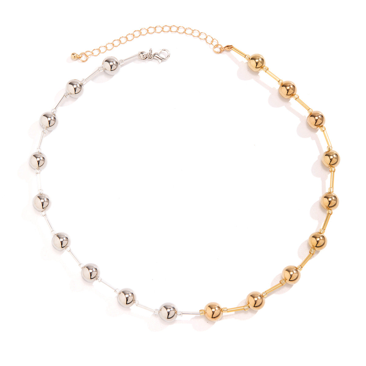 Collana Punk da Donna con Ciondolo Geometrico a Sfera in Lega Galvanizzata e Perle in Resina su Catena a Sfera