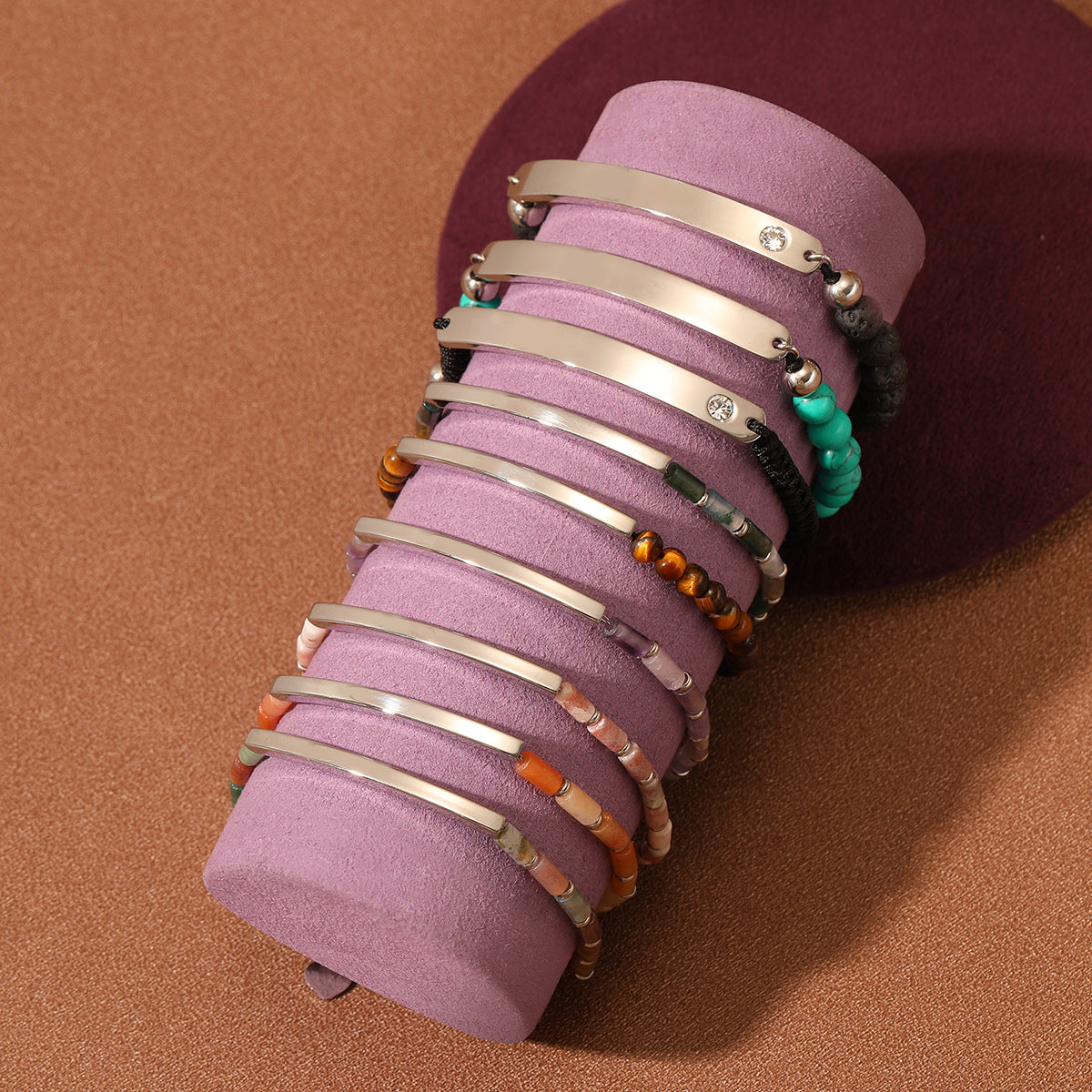 Bracciale da donna in acciaio inossidabile placcato oro 18K con motivo a nodi di bambù, design geometrico rettangolare, stile ufficio minimalista