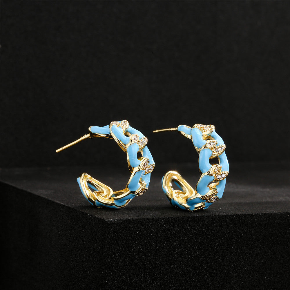 Colorful Drip Oil Gold Plated Brass Geometric Earrings with Cubic Zirconia