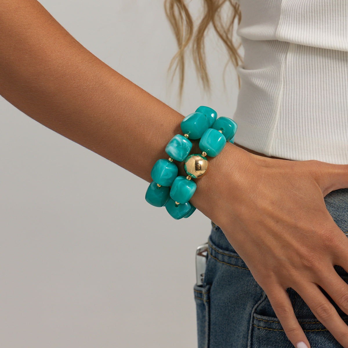 Vintage Geometric Gradient Resin Bracelet for Women
