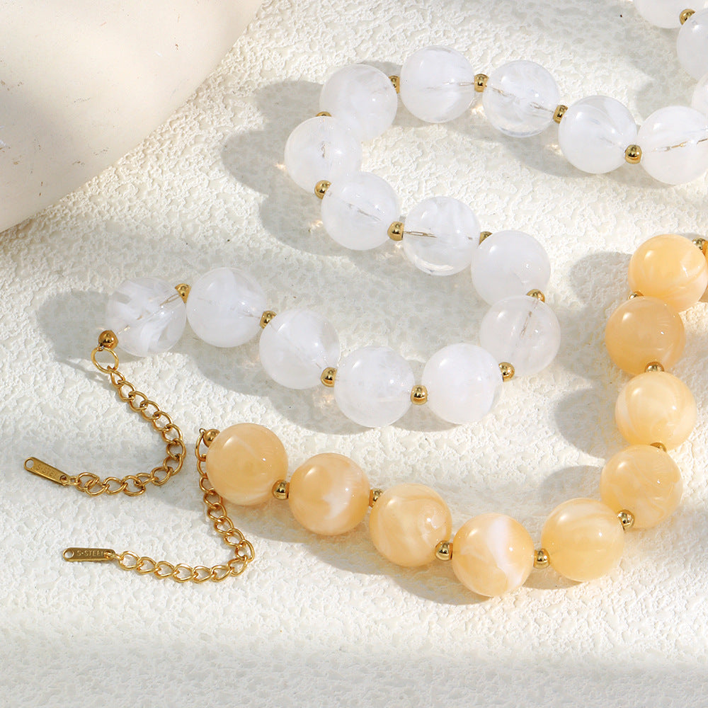 Minimalist Geometric Acrylic Bead Necklace with Stainless Steel Base and 18K Gold Plating for Women