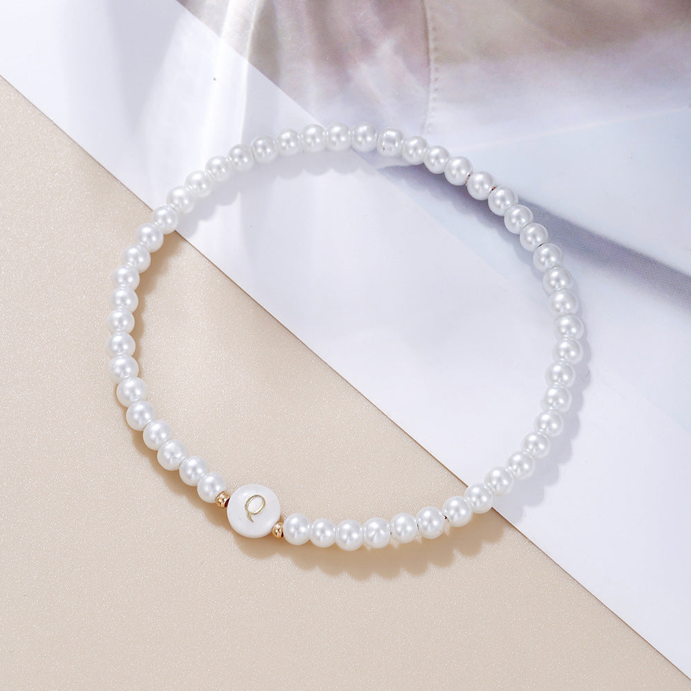 Minimalist Sweet Letter Imitation Pearl Handmade Bracelet for Women