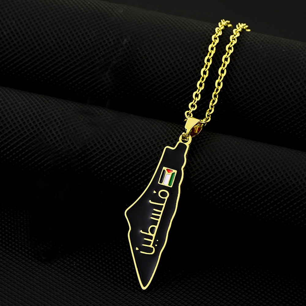 Collar de dije geométrico vintage de acero inoxidable con acabado esmaltado y cadena tipo O para unisex
