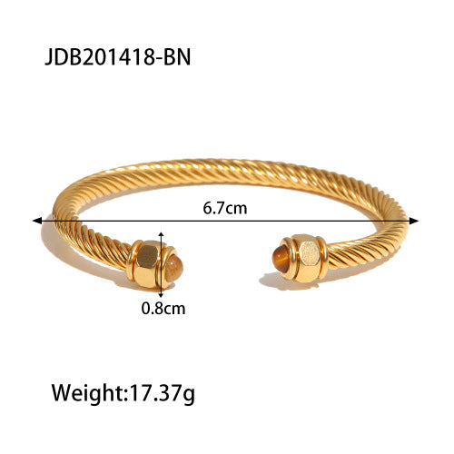 Anillo de ojo de tigre geométrico para mujer en acero inoxidable con acabado chapado, accesorio de moda minimalista
