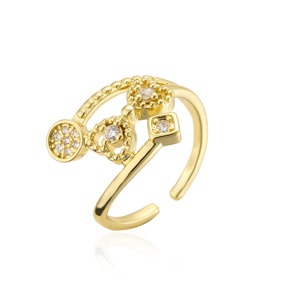 Minimalist Geometric Brass Ring with 18K Gold Plating and Cubic Zirconia Inlay for Women