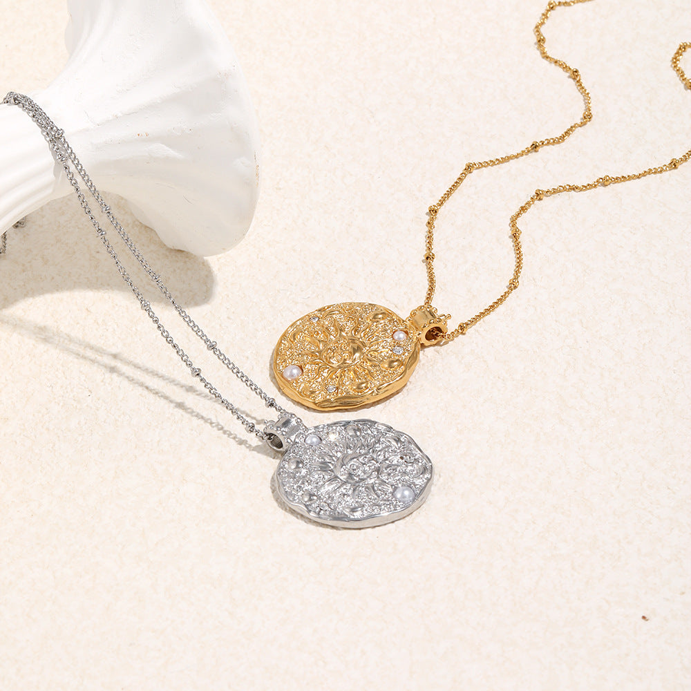 Collana con Pendente da Donna a Faccia di Sole Placcato Oro in Acciaio Inossidabile Geometrico