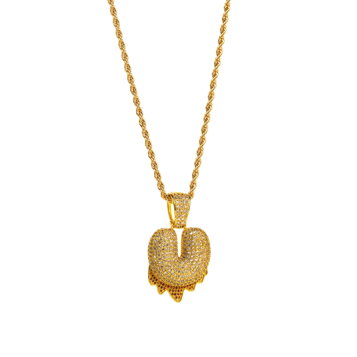 Collana con ciondolo a lettera "Sweet-Edgy" da donna in ottone con intarsio in zirconi cubici su catena a clavicola