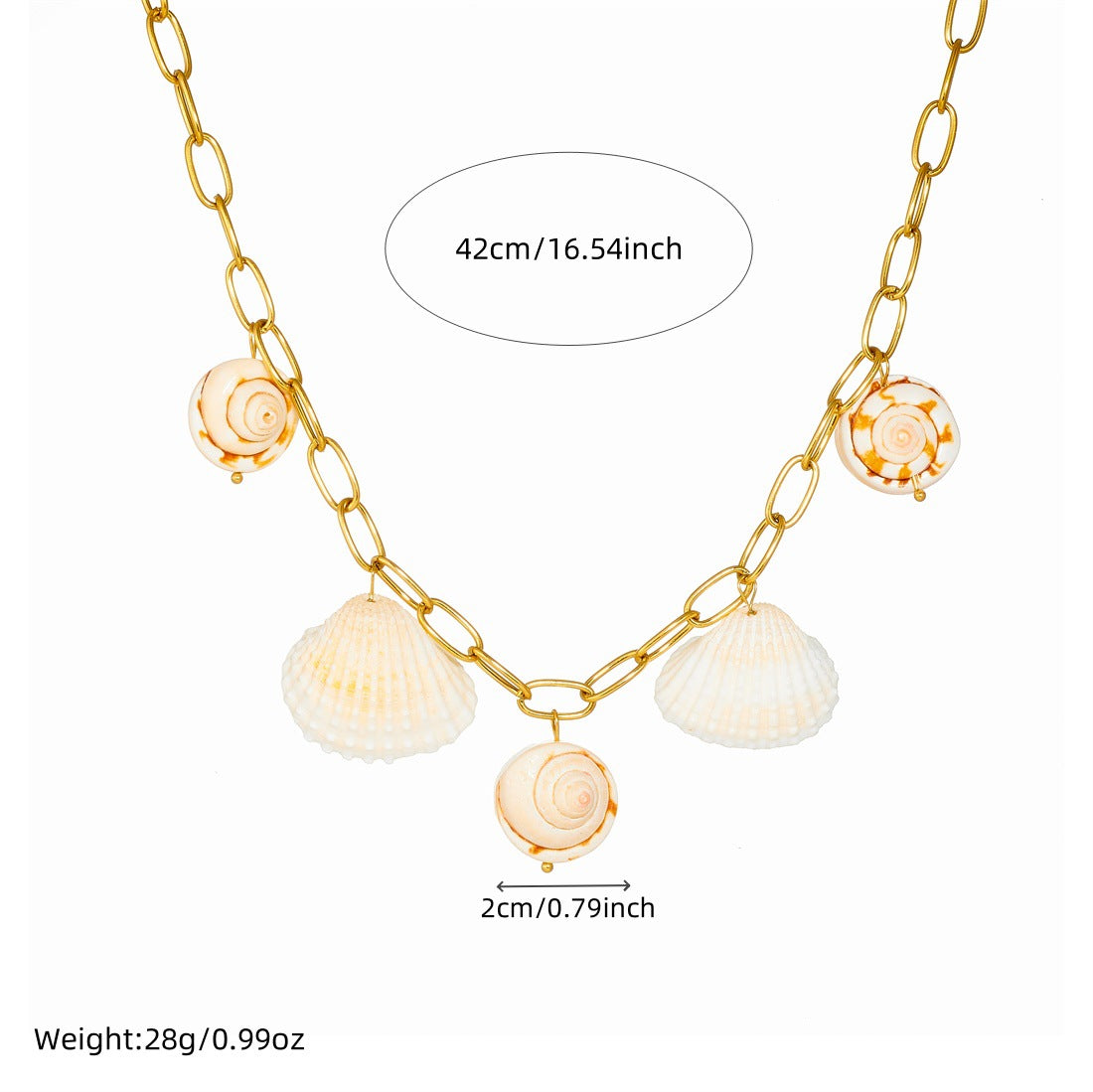 Bohemian Gold Plated Seashell Conch Shell Pendant Curb Chain Necklace for Women