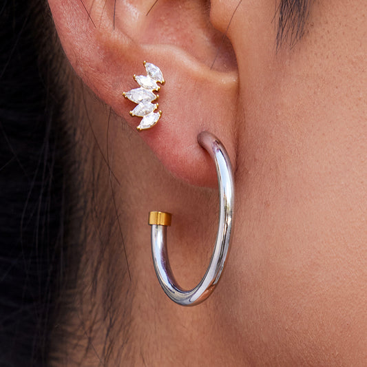Pendientes de aro geométricos minimalistas de acero inoxidable para mujer con acabado chapado, pendientes de tuerca de acero de titanio hipoalergénicos