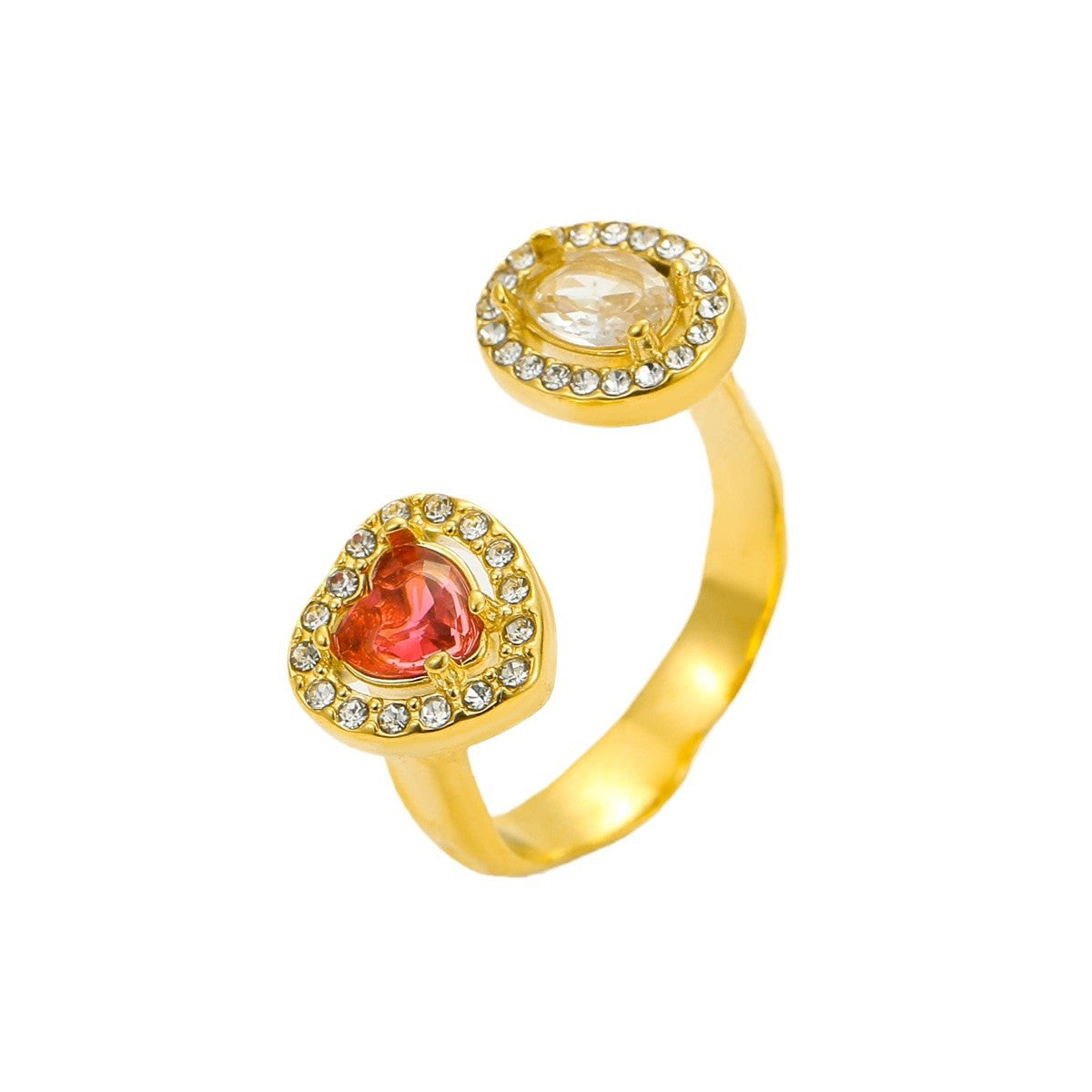 Anello Minimalista Geometrico in Acciaio Inossidabile con Cuore di Strass per Donna