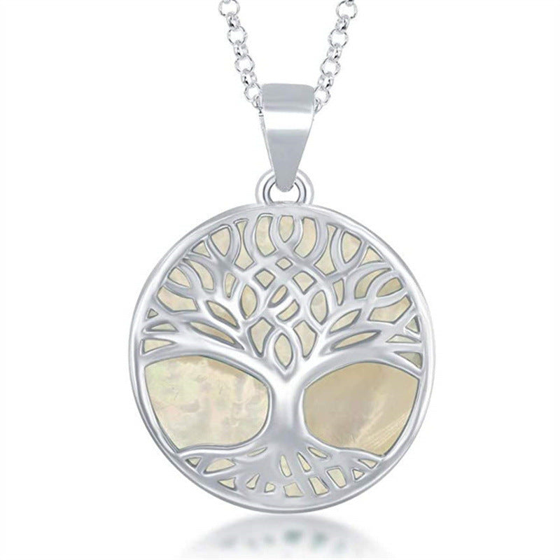 Collana girocollo minimalista con ciondolo rotondo a forma di albero della vita in acciaio inossidabile con finitura galvanica, unisex