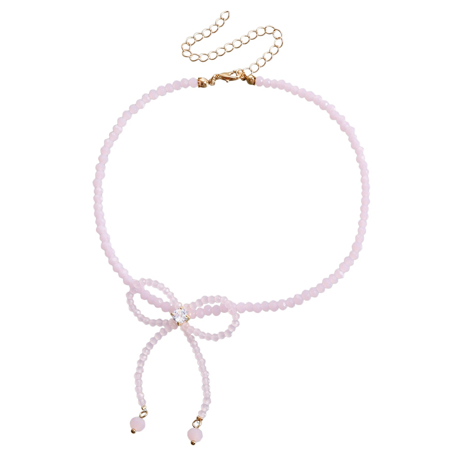 Fashion Minimalist Bow-Shaped Choker Necklace with Black Crystal Beads and Alloy Pendant on Plated Chain