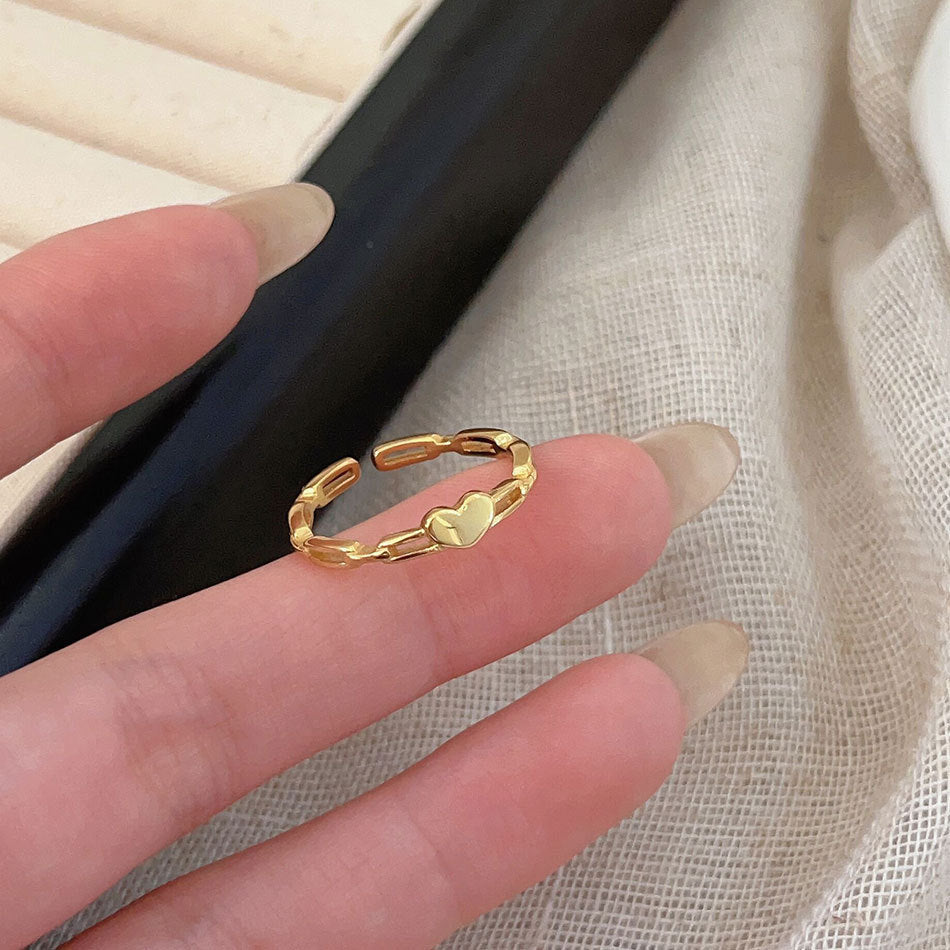 Minimalist Heart-Shaped 925 Sterling Silver Ring for Women with Plated Finish