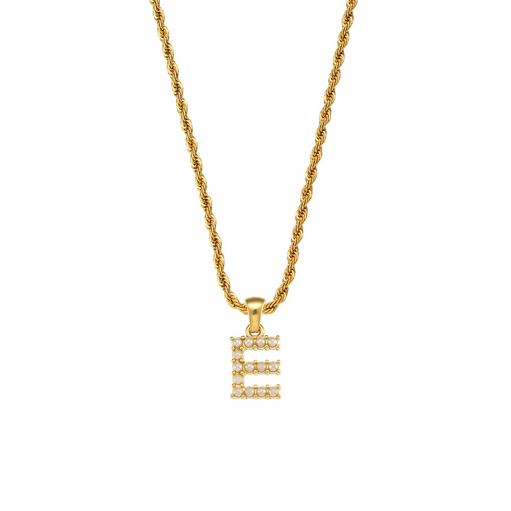 Fashionable Minimalist Letter Pendant Necklace for Women Stainless Steel Twisted Chain with 18K Gold Plating