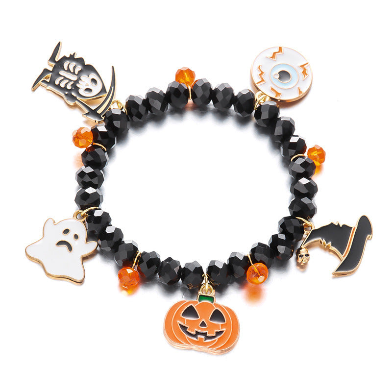 Bracciale con perline a tema Halloween con ciondoli a forma di zucca e fantasma, gioielli fatti a mano in lega con forme geometriche e cristalli per donna