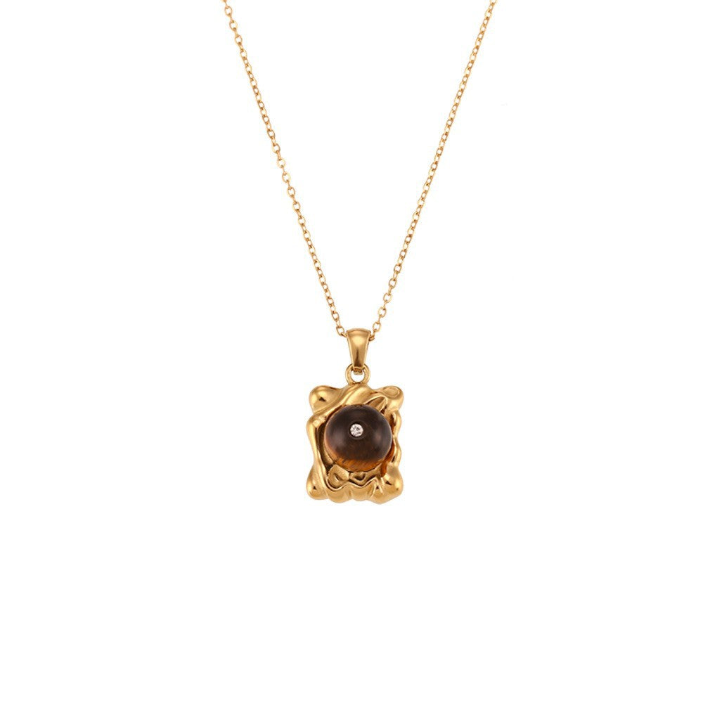 Collana con ciondolo rotondo geometrico vintage in acciaio inossidabile con placcatura in oro 18 carati e bordo attorcigliato per donna