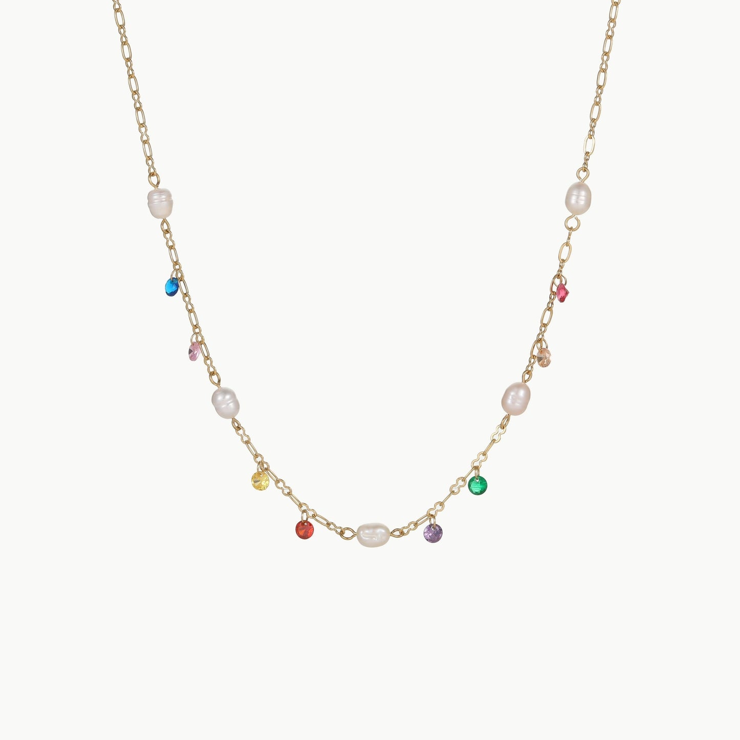 Collana da donna alla moda in acciaio inossidabile geometrico con perla d'acqua dolce e zirconi colorati