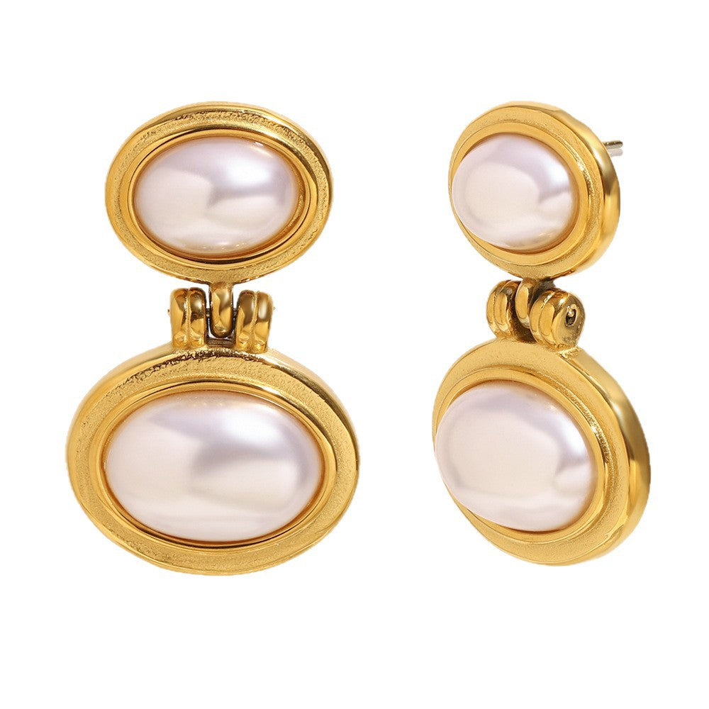 Orecchini da donna geometrici minimalisti in acciaio inossidabile con placcatura in oro 18 carati e perle simulate